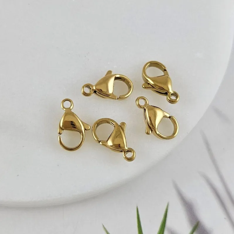 Замок лобстер 12 мм позолота 18К, сталь (7922-12-З) замок для украшений купить с доставкой по России | Интернет-магазин Viva Beads