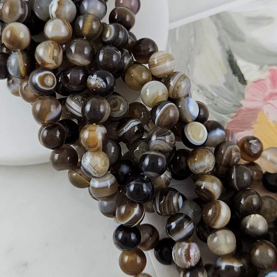 Нить 36 см Агат коричневый полосатый 8-8.4 мм бусины гладкий шар (9447-8) для бижутерии купить с доставкой по России | Интернет‑магазин Viva Beads
