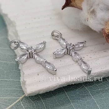 УЦЕНКА Подвеска Крест с фианитами 22х14 мм родиевое покр. (6418-Р-УЦ)