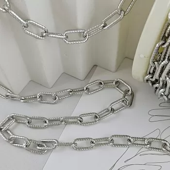 10 см Цепь овальная текстурированная толщиной 6.6 мм, родиевое покрытие (9442-Р) купить с доставкой по России | Интернет-магазин Viva Beads