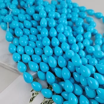 Нить 40 см Жемчуг майорка ок. 9х13 мм бусина гладкая капля, голубой (9742-ГОЛ) купить в Воронеже | Заказать в интернет-магазине Viva Beads
