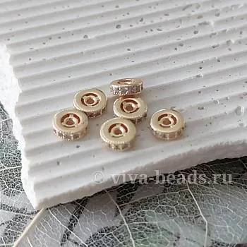 Бусина (разделитель) с фианитами 6x1.5 мм позолота 14к (6825-З) купить в Воронеже | Заказать в интернет-магазине Viva Beads
