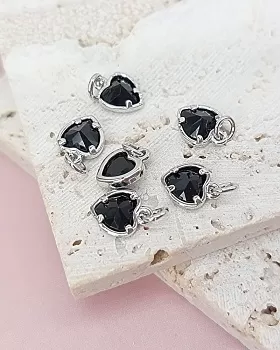 Подвеска Сердце с фианитом 6х8 мм черный, родиевое покр. (8030-РЧЕР) купить с доставкой по России | Интернет-магазин Viva Beads