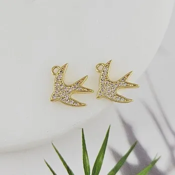 Подвеска Ласточка 13х11 мм с фианитами позолота 14К (10066-З) купить с доставкой по России | Интернет-магазин Viva Beads