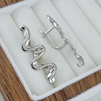 Швензы с английским замком Волна 35х11.2 мм длинные, родиевое покрытие (10242-Р) швензы для серег купить с доставкой по России | Интернет-магазин Viva Beads