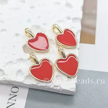 Подвеска Сердце 14.8x10 мм эмаль, позолота (7170-ЗКРАС) купить с доставкой по России | Интернет-магазин Viva Beads