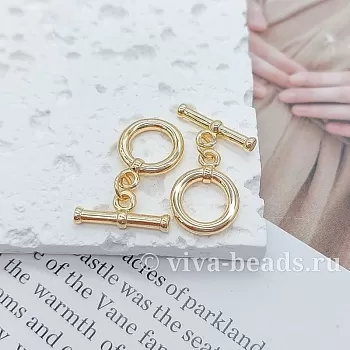 Замок тоггл, кольцо 12.5 мм, палочка 16.7 мм, позолота 14К (4882-З) замок для украшений купить с доставкой по России | Интернет-магазин Viva Beads