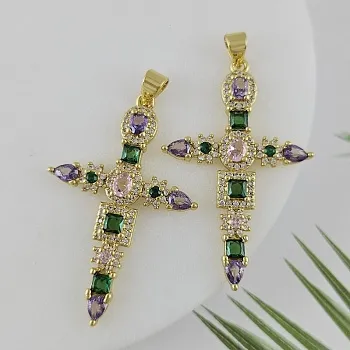 Подвеска Крест с фианитами 40x25.6 мм позолота 18К (8583-З) купить с доставкой по России | Интернет-магазин Viva Beads