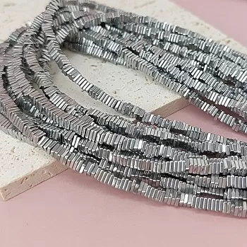 Нить 20 см Гематит /гематин/ квадрат 3х1 мм цвет платина (6315-3) купить в Воронеже | Заказать в интернет-магазине Viva Beads
