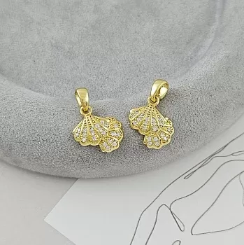 Подвеска Ракушки 14.4x12.8 мм с фианитами, позолота 14К (9491-З)