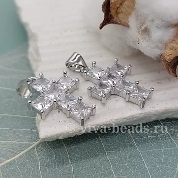 Подвеска Крест 20х14 мм родиевое покр. (6416-Р) купить с доставкой по России | Интернет-магазин Viva Beads