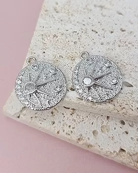 Подвеска круглая Звезда 14.5х17.2 мм с фианитами родиевое покр. (8146-Р) купить с доставкой по России | Интернет-магазин Viva Beads