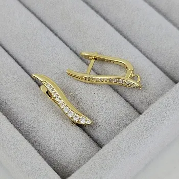 Швензы с английским замком 21.8х3.9 мм с фианитами, позолота 14К (10204-З) швензы для серег купить с доставкой по России | Интернет-магазин Viva Beads