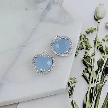 Подвеска Сердце 17.5х15.2 мм с фианитами, тонированный голубой кварц, родиевое покр.(8788-ГК-Р) для бижутерии купить с доставкой по России | Интернет‑магазин Viva Beads