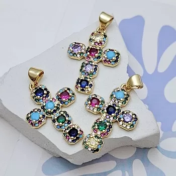 Подвеска Крест 25x17.3 мм с фианитами, позолота 18К (7545-З) Подвеска Крест 25x17.3 мм с фианитами, позолота 18К (7545-З)