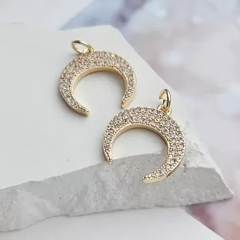 Подвеска Лунница с фианитами 17.4х16.2 мм позолота (8610-З) купить с доставкой по России | Интернет-магазин Viva Beads