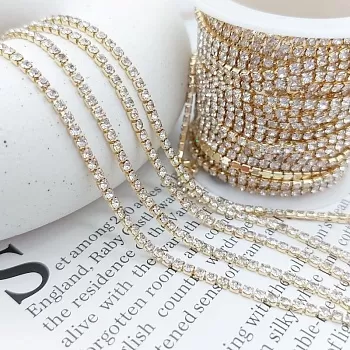 10 см Стразовая цепь с кристаллами SS6 2 мм crystal, позолота (7113-З) купить с доставкой по России | Интернет-магазин Viva Beads