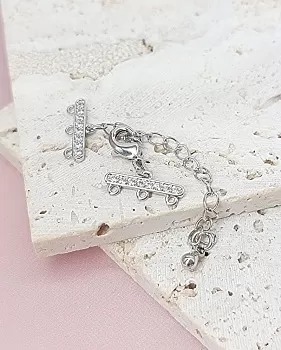 Замок лобстер 10 мм с коннекторами на 3 нити, удлинителем фианиты, родиевое покр. (8034-Р) купить в Воронеже | Заказать в интернет-магазине Viva Beads
