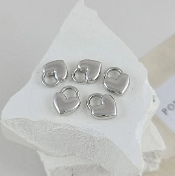 Подвеска Сердце 10.7x8.8х2.9 мм, родиевое покрытие (9607-Р)