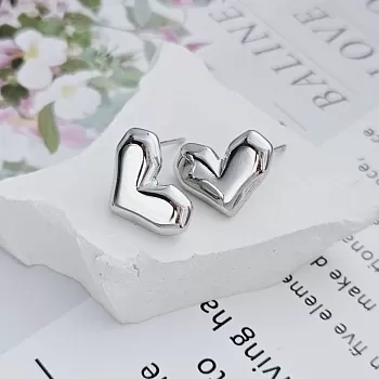 Серьги гвоздики, пуссеты Сердце 18х12.6 мм родиевое покрытие (8716-Р) купить с доставкой по России | Интернет-магазин Viva Beads