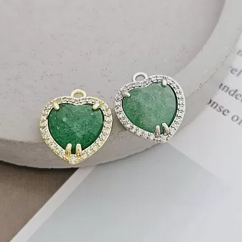 Подвеска Сердце 17.5х15.2 мм с фианитами, авантюрин, родиевое покрытие (8788-АВ-Р) для бижутерии купить с доставкой по России | Интернет‑магазин Viva Beads