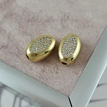 УЦЕНКА Бусина овальная с фианитами 15х9.8х7.8 мм позолота 14К (10091-З-УЦ)