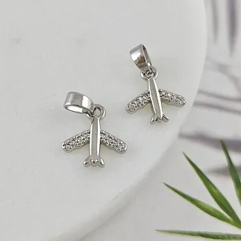 УЦЕНКА Подвеска Самолет с фианитами 11.6х10.9 мм, родиевое покрытие (10040-Р-УЦ)