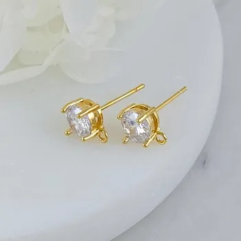 пара Швензы пуссеты с фианитом 9.7х7.5 мм позолота 14К (10008-7-З) швензы для серег купить с доставкой по России | Интернет-магазин Viva Beads