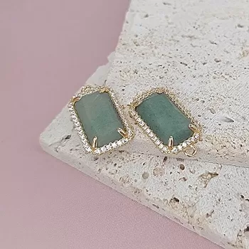 Подвеска прямоугольная 20х11.6 мм с натур. авантюрин, фианитами , позолота 14к (7910-З) для бижутерии купить с доставкой по России | Интернет‑магазин Viva Beads