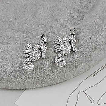 Подвеска Морской конек 19х12.5 мм с фианитами, родиевое покрытие (9526-Р)