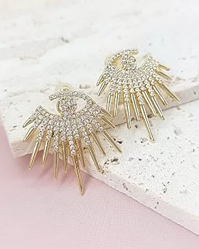 Серьги гвоздики с фианитами Глаз 28x25 мм позолота (8056) купить с доставкой по России | Интернет-магазин Viva Beads