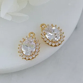 Подвеска овальная 15.7х11 мм с кристаллами, позолота 14К, прозрачный (10212-ПРОЗ) купить с доставкой по России | Интернет-магазин Viva Beads