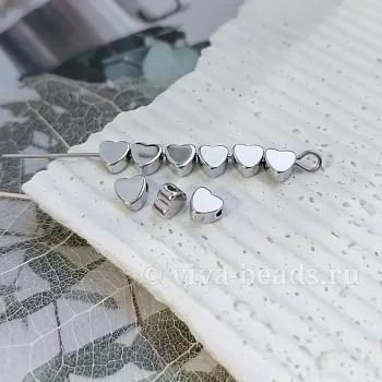 1 шт. Бусина разделитель Сердце 4.7х4.9х2.7 мм родиевое покр. (6928-Р) купить с доставкой по России | Интернет-магазин Viva Beads