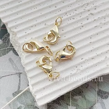 УЦЕНКА Замочки лобстеры 12 мм с колечками позолота 14к (6678-12-З-УЦ) замок для украшений купить с доставкой по России | Интернет-магазин Viva Beads