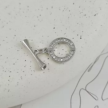 Замок тоггл круглый с фианитами, кольцо 11.7х14.2 мм родиевое покрытие (9485-Р) замок для украшений купить с доставкой по России | Интернет-магазин Viva Beads