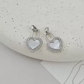 УЦЕНКА Подвеска кулон Сердце 18х12 мм с перламутром и фианитами родиевое покрытие (9501-Р-УЦ) купить с доставкой по России | Интернет-магазин Viva Beads