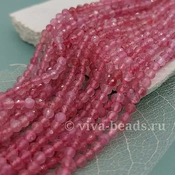 Нить 19 см Клубничный кварц 3 мм граненая бусина (6405-3) купить в Воронеже | Заказать в интернет-магазине Viva Beads
