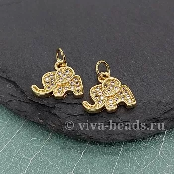 Подвеска Слон 11.5x12x2 мм с фианитами позолота 14к 6520-З) купить с доставкой по России | Интернет-магазин Viva Beads