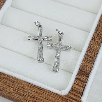 Подвеска Крест 25.3х14 мм с текстурой, родиевое покрытие (10231-Р) купить с доставкой по России | Интернет-магазин Viva Beads