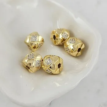 1 шт. Бусина разделитель 9.2x10.3 мм с фианитами позолота 14К (10101-З) купить с доставкой по России | Интернет-магазин Viva Beads