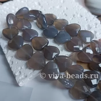 1 шт. Агат серый 14 мм граненое сердце (7029) для бижутерии купить с доставкой по России | Интернет‑магазин Viva Beads