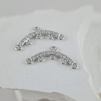 Коннектор Дуга 21.2х9.5 мм, 5 петель, с фианитами, родиевое покрытие (9620-Р) купить с доставкой по России | Интернет-магазин Viva Beads