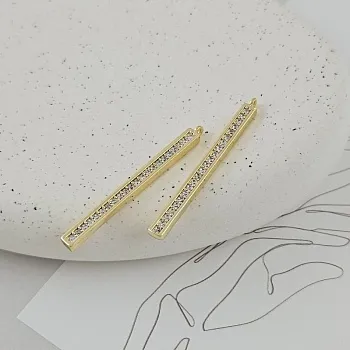 УЦЕНКА Подвеска кулон Палочка 40х3.37 мм с фианитами позолота 14К (9500-З-УЦ)