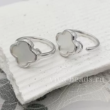 Кольцо Клевер с перламутром свободный размер род. покр. (6726-Р) купить с доставкой по России | Интернет-магазин Viva Beads