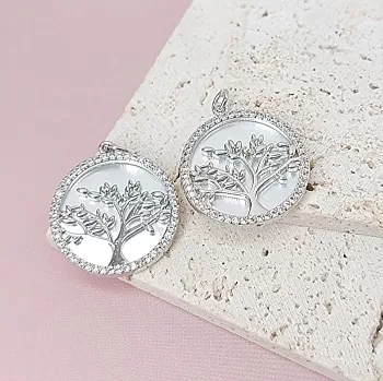 УЦЕНКА Подвеска Дерево с перламутром 22 мм с фианитами родиевое покр. (7878-Р-22) купить с доставкой по России | Интернет-магазин Viva Beads