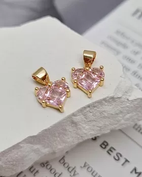 Подвеска Сердце 10 мм с фианитами, розовый, классическое золото (8350-РЗ) Подвеска Сердце 10 мм с фианитами, розовый, классическое золото (8350-РЗ)