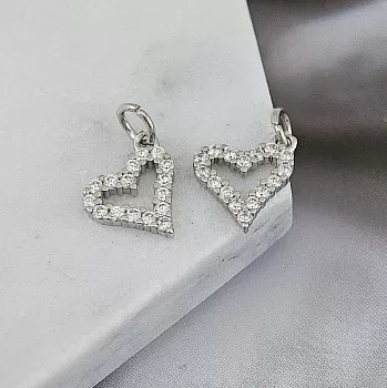 Подвеска Сердце 12x9 мм с фианитами, родиевое покрытие (9717-Р) купить с доставкой по России | Интернет-магазин Viva Beads