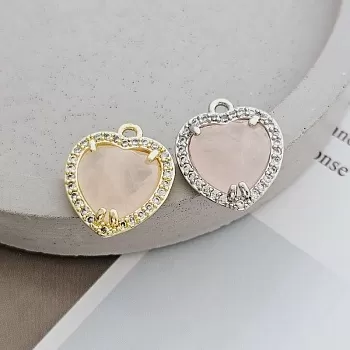 Подвеска Сердце 17.5х15.2 мм с фианитами, розовый кварц, родиевое покрытие (8788-РК-Р) для бижутерии купить с доставкой по России | Интернет‑магазин Viva Beads