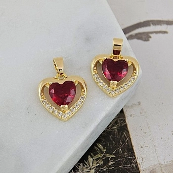 Подвеска Сердце 13.8х13.1 мм с фианитами, позолота 18К, красный (9689-КЗ)