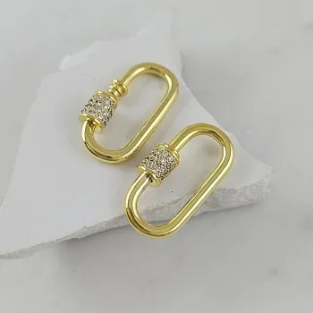 УЦЕНКА Замок карабин винтовой с фианитами 28х14 мм, позолота 14К (6171-З-УЦ)